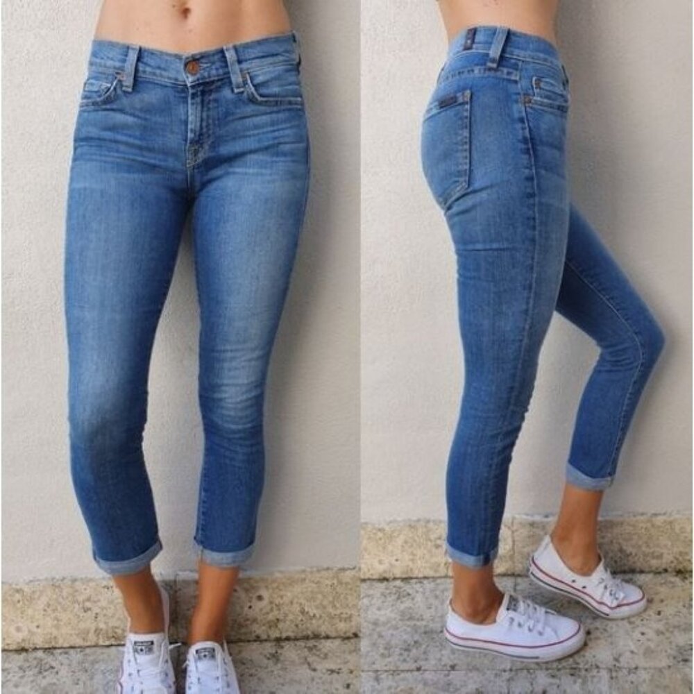 7 For All Mankind Women's Blue The Skinny  Crop & Roll Jeans Size 28" 1015